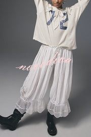 Pastoral Style Elastic Waist Lace Hem Bloomer Pants