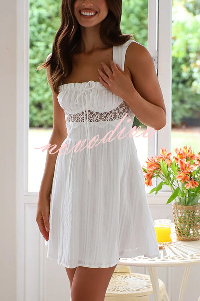Bohemian Style Suspender Hollow Stitching Lace Up Mini Dress
