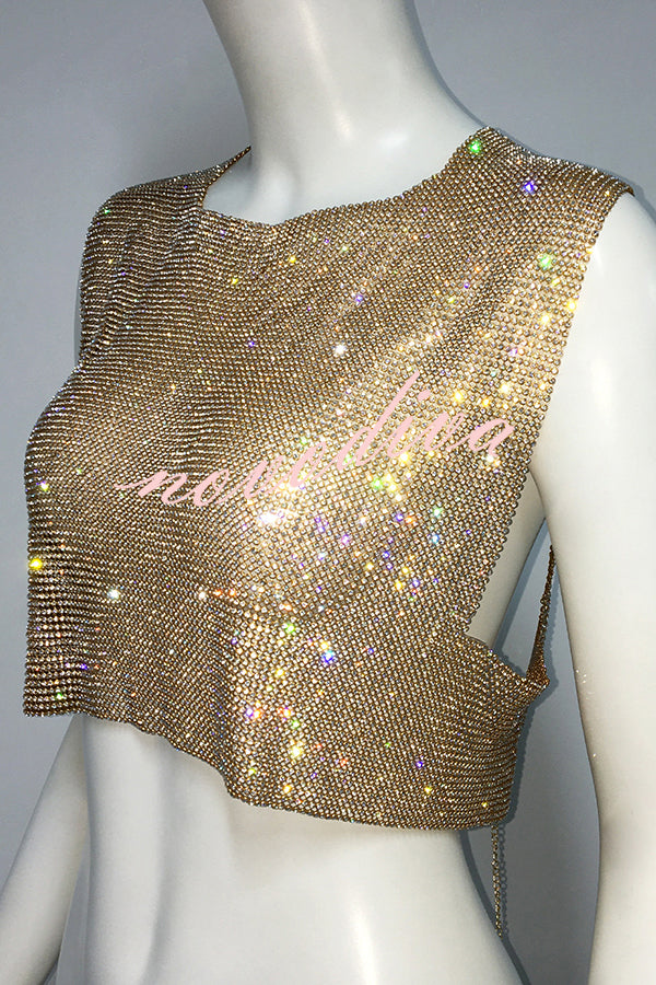Sexy Metallic Rhinestone Backless Chain Vest