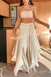 Sexy Lace-Up Bandeau Top and Irregular Tassel Pants Set