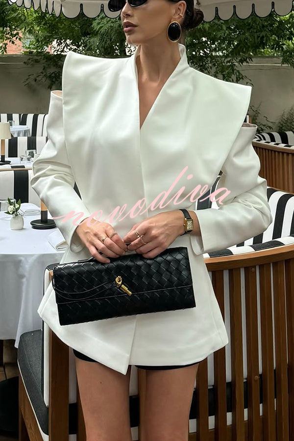 Fashionable Pioneer Stand V-neck Split Sleeve Loose Blazer