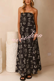 Unique Print Strapless Open Back Full Hem Maxi Dress