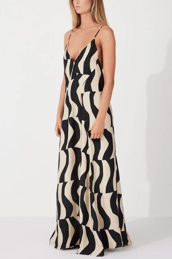 Flowing Elegance Geometric Print A-line Loose Maxi Dress