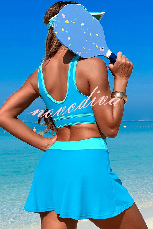 Fashion Contrast Color Stretch Sports Two-piece Bikini Swimsuit