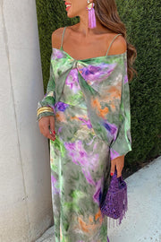 Expect The Best Tulle Tie-dye Print Party Maxi Dress with Removable Shawl