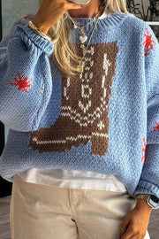 Christmas Knitted Boots Round Neck Long Sleeve Sweater