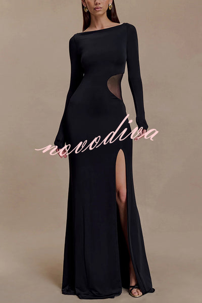 Fashion Long-sleeved Slim Sexy Hollow Slit Maxi Dress