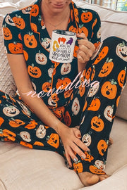 Fun for Fall Halloween Print Lounge Button Shirt and Pants Set