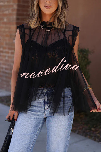 Light and Cute Tulle Lace Inner Wear High Neck Cape Top