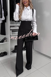 Modern Charm Zipper High Rise Button Cross Straps Pocket Wide Leg Pants