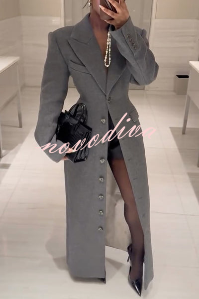 Elegant Lapel Long Sleeve Button High Waist Long Coat