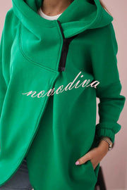 Solid Color Loose Hooded Zip-up Casual Sports Jacket