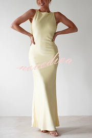 Solid Color Sexy Backless Lace-up Elegant Slim Maxi Dress