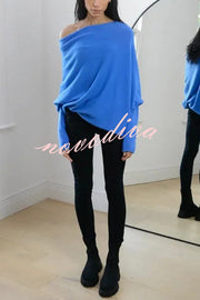 Solid Color Round Neck Long Sleeve Loose Knitted Sweater