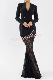 Poetic Muse Stand V-neck Rhinestone Button Up Long Sleeve Blazer