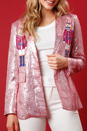 Make Your Christmas High Sequin Nutcracker Lapel Loose Blazer