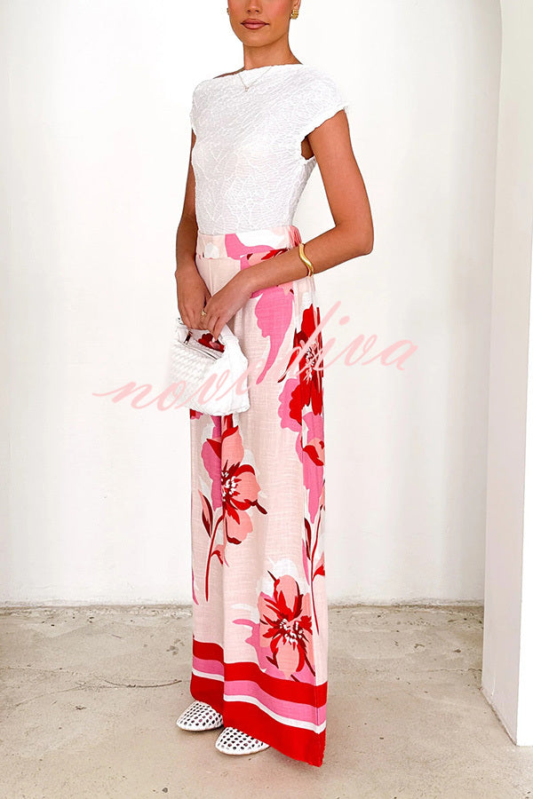 Floral Print Elastic Waist Casual Wide Leg Pants