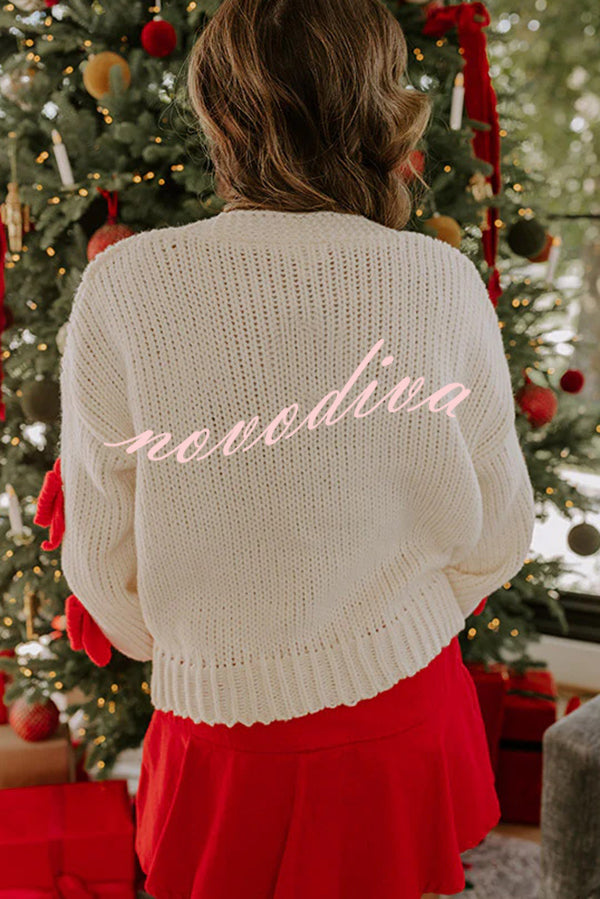 Wrapped in Bows Knit Color-blocked Loose V-neck Long-sleeved Cardigan