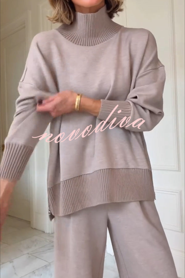 Berner High-Neck Long Sleeve Side Zipper Sweatshirt and Elastic Waist Pocketed Loose Pants Set