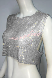 Sexy Metallic Rhinestone Backless Chain Vest