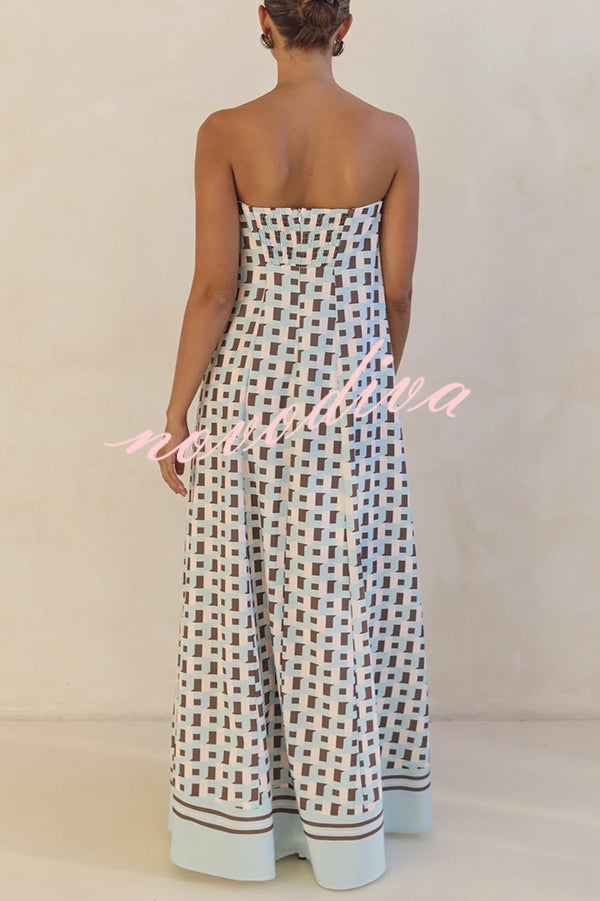 Unique Print Sexy Tube Top Back Zipper Loose Maxi Dress