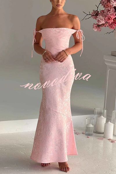 Jacquard Fabric Elegant Suspender Tie Slim Fishtail Maxi Dress