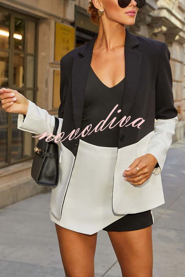 Enhance Look Colorblock Long Sleeve Pocket Lapel Blazer and And Mid Rise Mini Skort Set