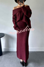 Luka Ribbed Knit Off Shoulder Long Sleeve Sweater and Stretch Maxi Skirt Set