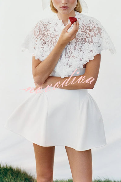 Unforgettable Floral Lace Crop Cape Flare Mini Dress