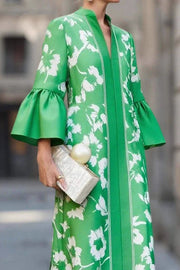 Unique Print Loose V-Neck Casual Holiday Maxi Dress