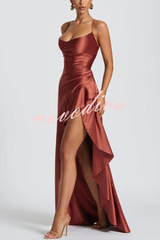 Solid Color Sexy Backless Lace-up Irregular Ruffled Maxi Dress
