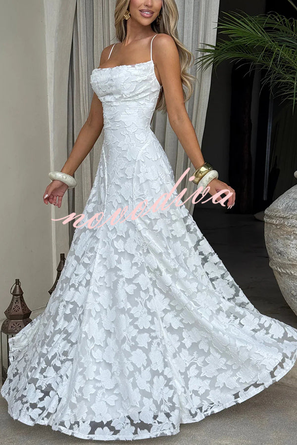 Francis Floral Burnout Jersey Fabric Cowl Neck Back Lace-up Maxi Dress