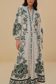 Forest Soul Unique Print Button Down Long Sleeve Shirt Maxi Dress