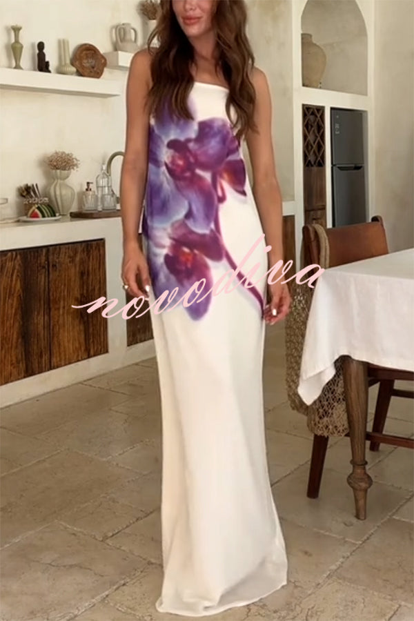 Modern Muse Chiffon Floral Print Strapless Maxi Dress