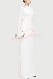 Stylish Long-sleeved Slim-fit Pleated Elegant Maxi Dress