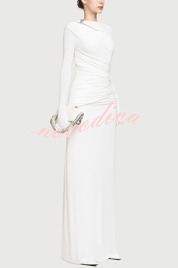 Stylish Long-sleeved Slim-fit Pleated Elegant Maxi Dress