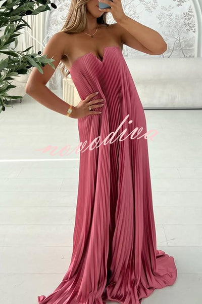 Darling Moment Satin Fabric Off Shoulder V-neck Asymmetric Hem A-line Maxi Dress
