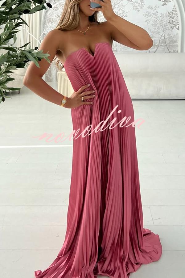 Darling Moment Satin Fabric Off Shoulder V-neck Asymmetric Hem A-line Maxi Dress