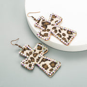 Exaggerated Cross Personality Leopard Print Earrings