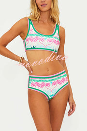 Dream Pool Day Tropical Unique Print Stretch Bikini Swimsuit