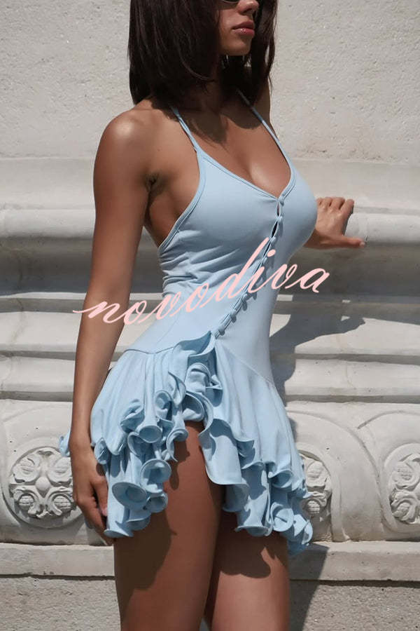 Solid Color Sexy Halter Tie Single Breasted Slim Mini Dress