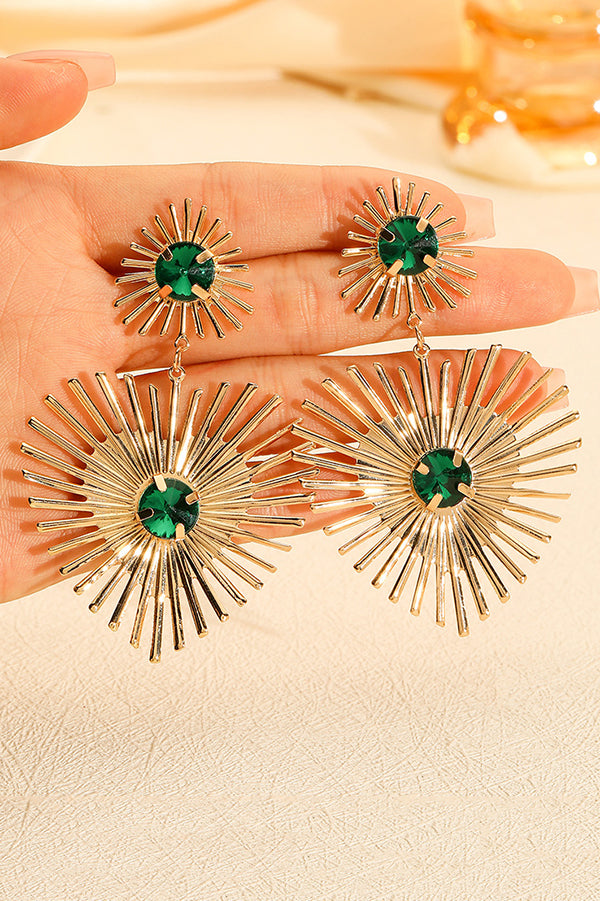 Exaggerated Emerald Rhinestone Line Metal Earrings