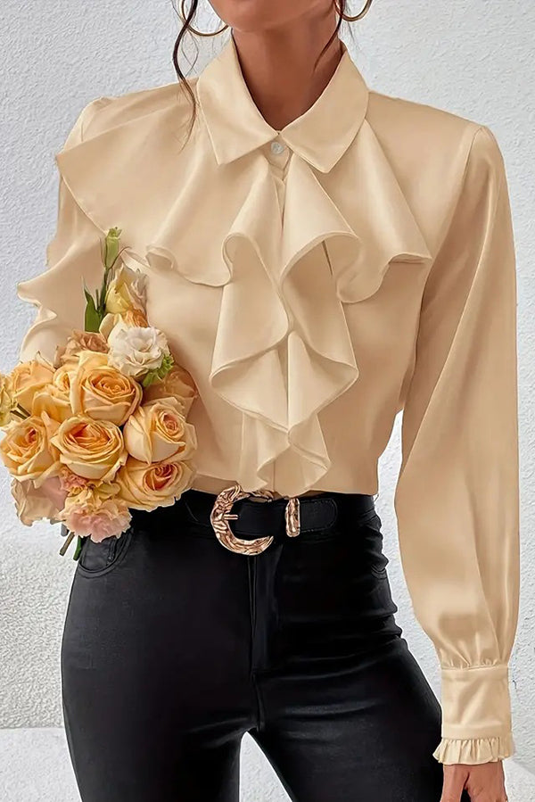 Stylish Ruffled Tiered Lapel Long-sleeved Shirt