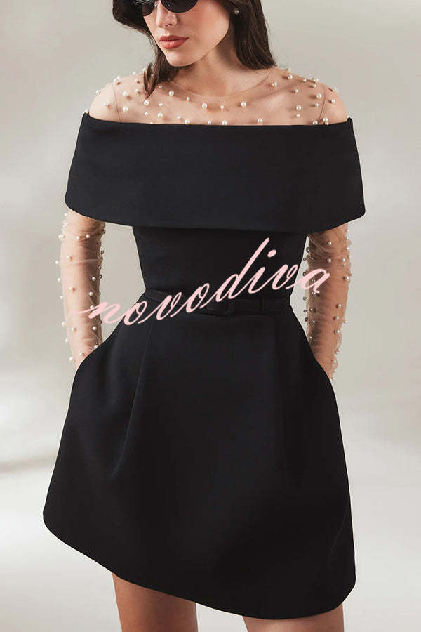 Elegant Evening Lapel Bandeau Removable Belt Pocketed Mini Dress