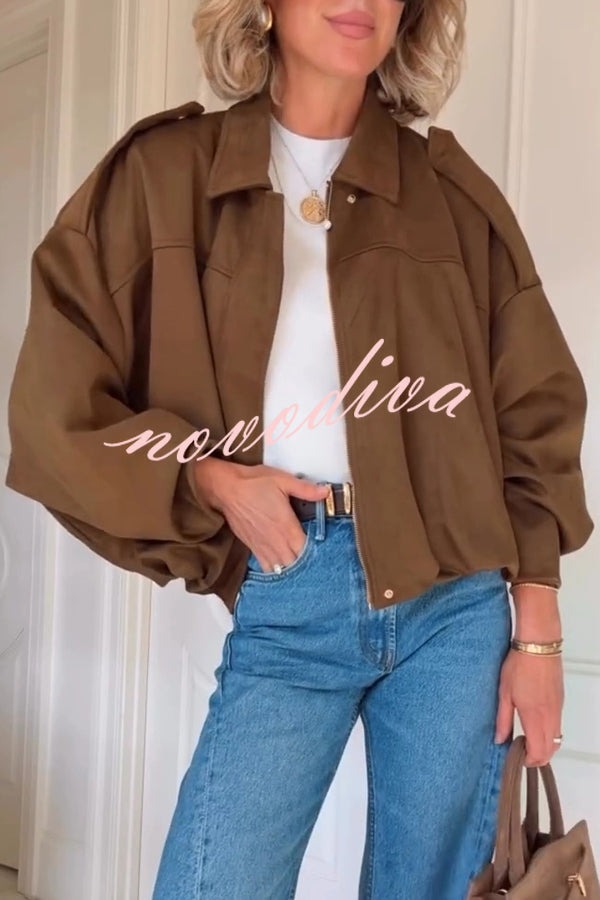 Fashion Lapel Long-sleeved Casual Bomber Jacket