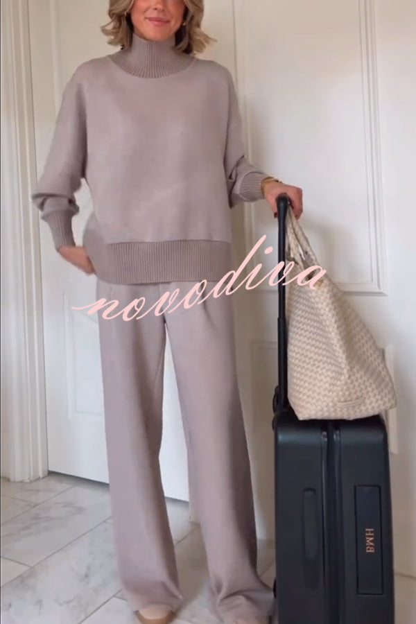 Berner High-Neck Long Sleeve Side Zipper Sweatshirt and Elastic Waist Pocketed Loose Pants Set