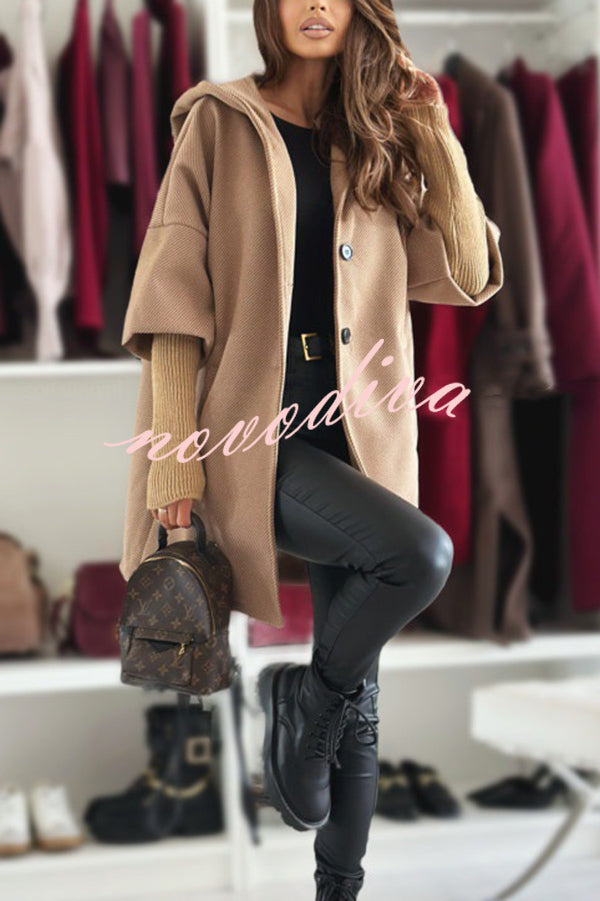 Solid Color Loose Pocket Hooded Long Sleeve Jacket