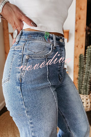 Fashion High Waist Pocket Casual Straight Jeans