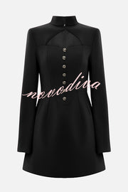 Elegant Long-sleeved Hollowed-out Button-down Slim-fit Mini Dress