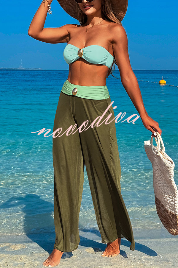 Solid Color Loose Metal Buckle Beach Pants